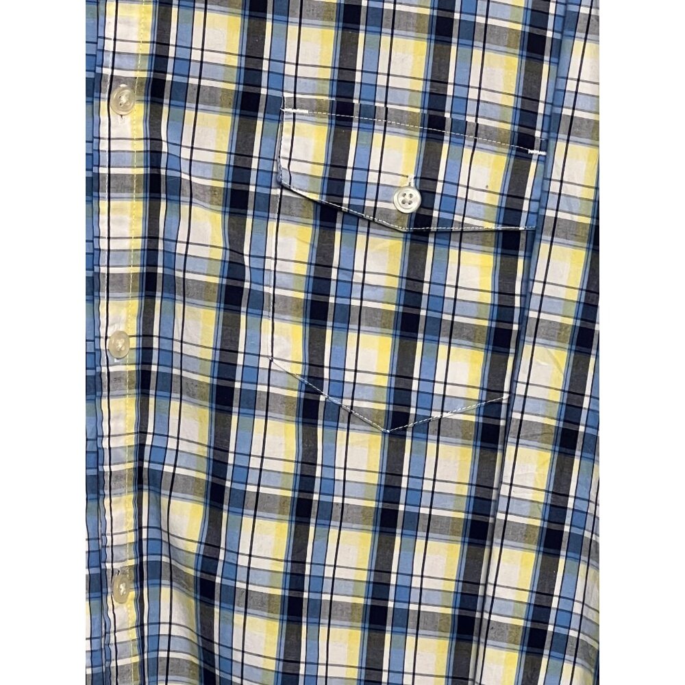 Chaps Men Yellow & Blue Plaid Button-Down Shirt XL 100% Cotton Long Sleeve - Picture 9 of 16